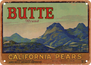 BUTTE Brand Pears - Rusty Look Metal Sign