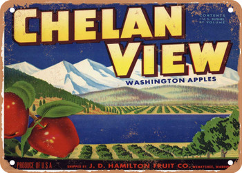 Chelan View Brand Wenatchee Washington Apples - Rusty Look Metal Sign