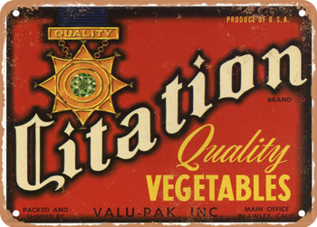 Citation Brand Imperial Valley Vegetables - Rusty Look Metal Sign