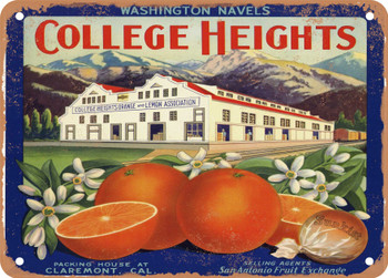 College Heights Brand Claremont Oranges - Rusty Look Metal Sign
