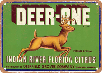 Deer-One Brand Wabasso Florida Citrus - Rusty Look Metal Sign
