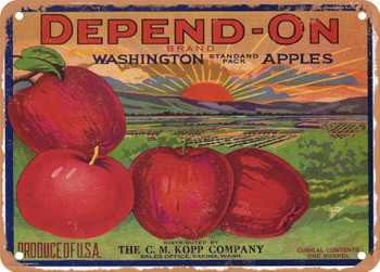 Depend-On Brand Yakima Washington Apples  - Rusty Look Metal Sign