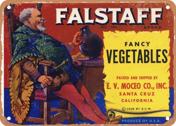 Falstaff Brand Santa Cruz Vegetables - Rusty Look Metal Sign