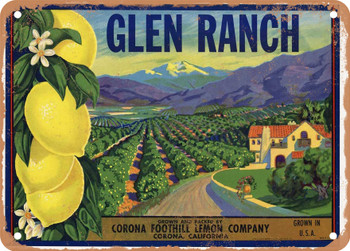 Glen Ranch Brand Corona Lemons - Rusty Look Metal Sign