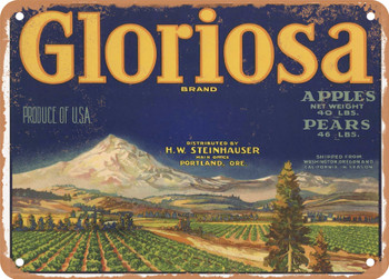 Gloriosa Brand Oregon Apples - Rusty Look Metal Sign