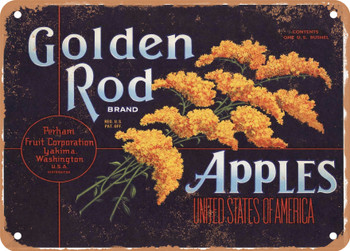 Golden Rod Brand Yakima Washington Apples - Rusty Look Metal Sign