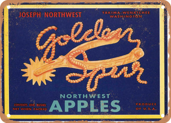 Golden Spur Brand Yakima Washington Apples - Rusty Look Metal Sign