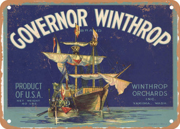 Governor Winthrop Brand Yakima Washington Apples  - Rusty Look Metal Sign