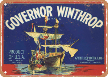 Governor Winthrop Brand Yakima Washington Apples - Rusty Look Metal Sign