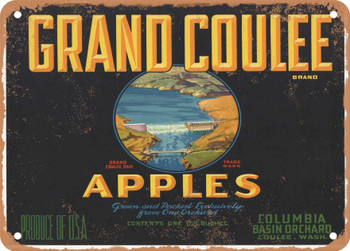 Grand Coulee Brand Washington Apples - Rusty Look Metal Sign