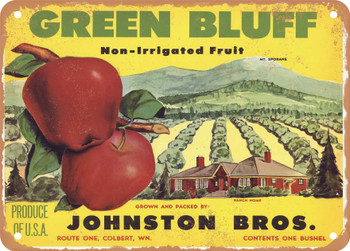 Green Bluff Brand Colbert Washington Apples - Rusty Look Metal Sign