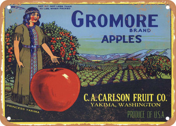 Gromore Brand Yakima Washington Apples - Rusty Look Metal Sign