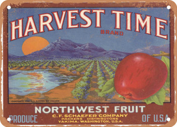 Harvest Time Brand Yakima Washington Apples - Rusty Look Metal Sign