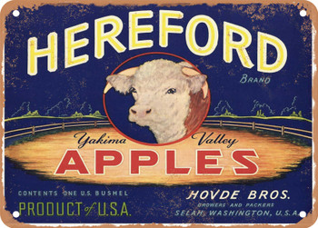 Hereford Brand Yakima Washington Apples - Rusty Look Metal Sign