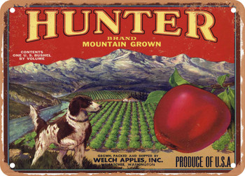 Hunter Brand Wenatchee Washington Apples - Rusty Look Metal Sign