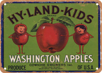 Hy-Land-Kids Brand Cowiche Washington Apples  - Rusty Look Metal Sign