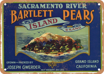 Island Brand Sacramento Delta California Pears - Rusty Look Metal Sign
