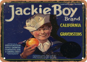 Jackie Boy Brand Sebastopol Sonoma County Apples  - Rusty Look Metal Sign