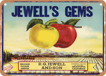 Jewell's Gems Brand Sebastopol Apples - Rusty Look Metal Sign