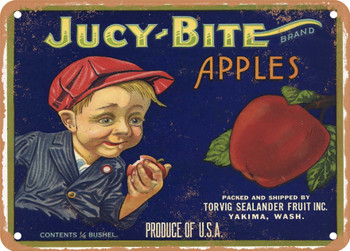 Jucy-Bite Brand Yakima Apples - Rusty Look Metal Sign