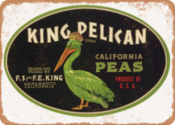 King Pelican Brand Peas - Rusty Look Metal Sign