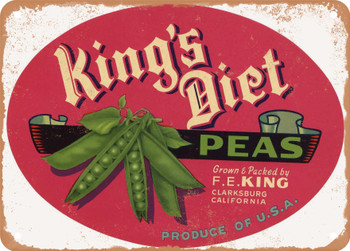 King's Diet Brand Sacramento Delta Peas - Rusty Look Metal Sign