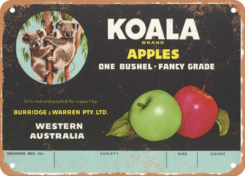 Koala Brand Australian Apples - Rusty Look Metal Sign