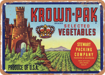 Krown-Pak Brand Salinas Vegetables - Rusty Look Metal Sign