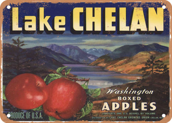 Lake Chelan Brand Washington Apples - Rusty Look Metal Sign