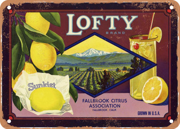 Lofty Brand Fallbrook Lemons - Rusty Look Metal Sign