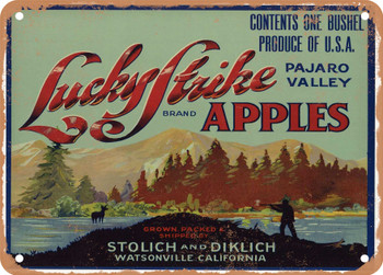 Lucky Strike Brand Watsonville Apples - Rusty Look Metal Sign