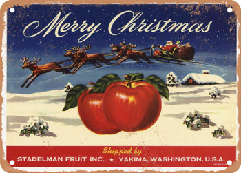 Merry Christmas Brand Yakima Washington Apples - Rusty Look Metal Sign