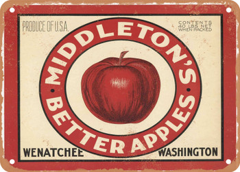 Middleton's Brand Wenatchee Washington Apples - Rusty Look Metal Sign