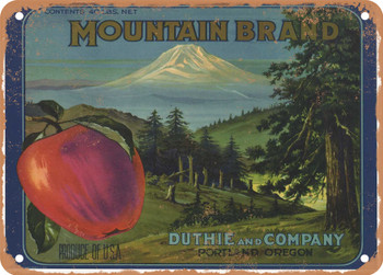 Mountain Brand Oregon Apples - Rusty Look Metal Sign