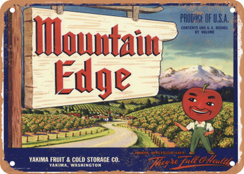Mountain Edge Brand Yakima Washington Apples - Rusty Look Metal Sign