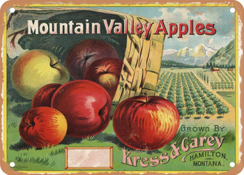 Mountain Valley Apples Brand Montana Apples - Rusty Look Metal Sign