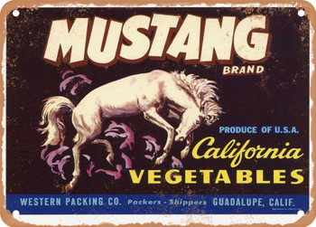 Mustang Brand Produce - Rusty Look Metal Sign