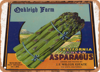 Oakleigh Farm Brand Sacramento Delta Asparagus - Rusty Look Metal Sign