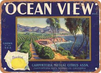 Ocean View Brand Santa Barbara Lemons - Rusty Look Metal Sign