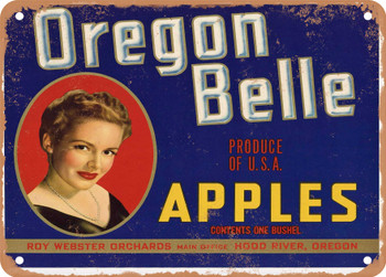Oregon Belle Brand Hood River Apples - Rusty Look Metal Sign