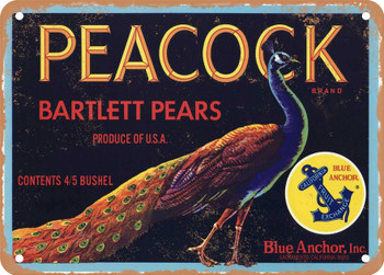Peacock Brand Pears - Rusty Look Metal Sign