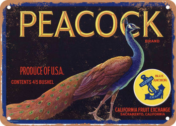 Peacock Brand Sacramento Pears - Rusty Look Metal Sign