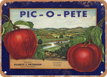 Pic-O-Pete Brand Yakima Washington Apples - Rusty Look Metal Sign