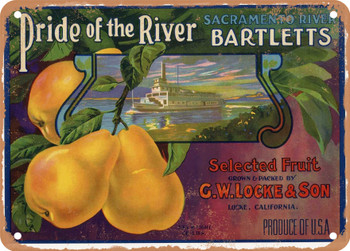 Pride of the River Brand Sacramento Delta Pears - Rusty Look Metal Sign