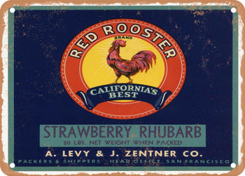 Red Rooster Brand Strawberry Rhubarb - Rusty Look Metal Sign