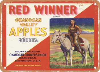Red Winner Brand Washington Apples - Rusty Look Metal Sign