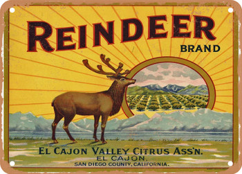 Reindeer Brand El Cajon Valley Oranges - Rusty Look Metal Sign