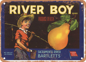 River Boy Brand Sacramento Delta Pears - Rusty Look Metal Sign