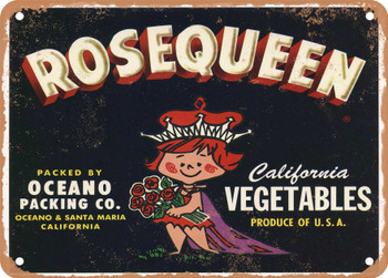 Rosequeen Brand Oceano Vegetables - Rusty Look Metal Sign