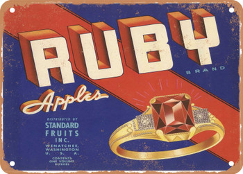 Ruby Brand Wenatchee Washington Apples - Rusty Look Metal Sign